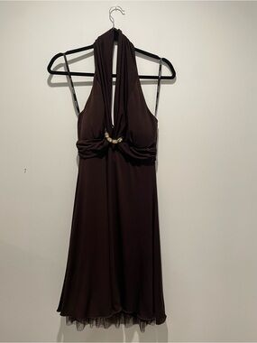 My Michelle Y2K Chocolate Brown Halter Empire Waist Mini Dress Size M